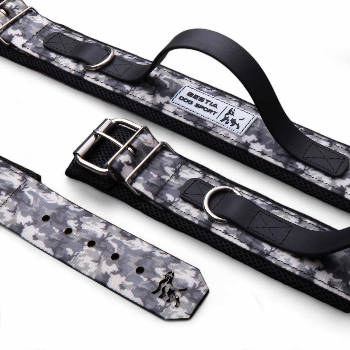 BESTIA DOG SPORT HALSBAND MIT GRIFF GRAU CAMO